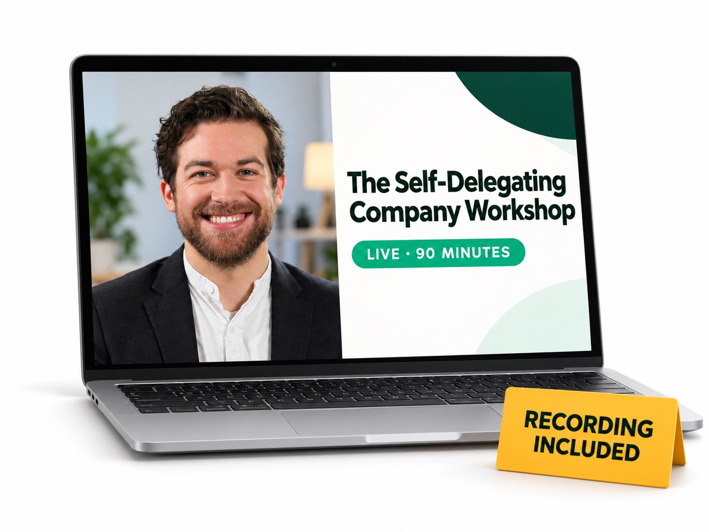 The Self-Delegating Company Workshop on a laptop with Georg Tarne on screen